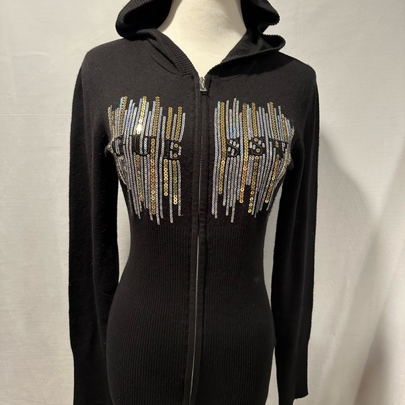 NWT! Guess Bling Sequin Francer Full Zip Sweater Hoodie Black - Picture 3 of 9